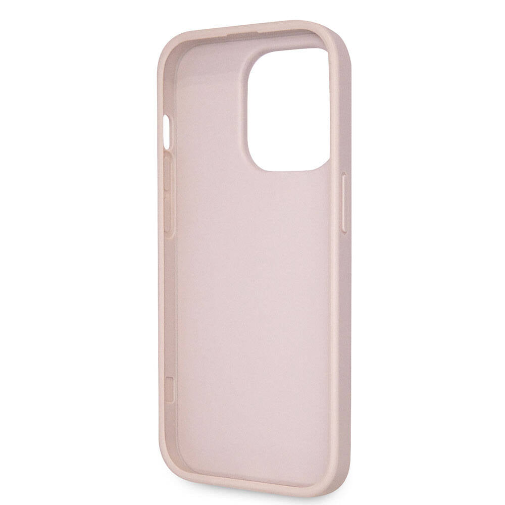 Apple iPhone 14 Pro Max Case Guess Original Licensed PU Leather Stone Triangle Logo 4G Patterned Cover Pink