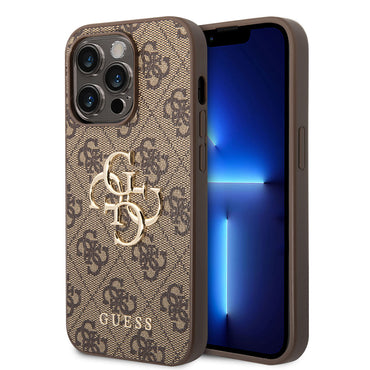 Apple iPhone 14 Pro Max Case GUESS PU Leather Large Metal Logo Design Cover Brown
