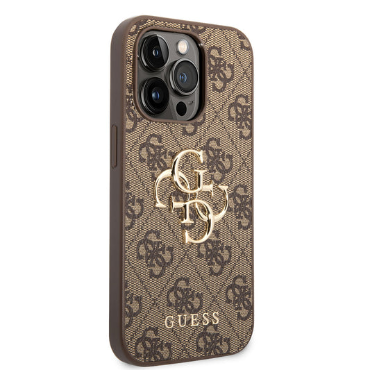 Apple iPhone 14 Pro Max Case GUESS PU Leather Large Metal Logo Design Cover Brown