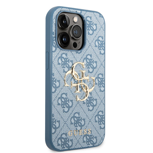 Apple iPhone 14 Pro Max Case GUESS PU Leather Large Metal Logo Design Cover Blue