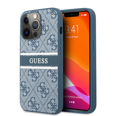 Apple iPhone 14 Pro Max Case GUESS PU Leather Striped Logo Design Cover Blue
