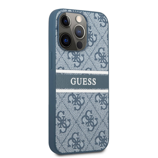 Apple iPhone 14 Pro Max Case GUESS PU Leather Striped Logo Design Cover Blue