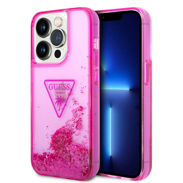 Apple iPhone 14 Pro Max Case GUESS Transparent Liquid Glitter Design Cover Purple
