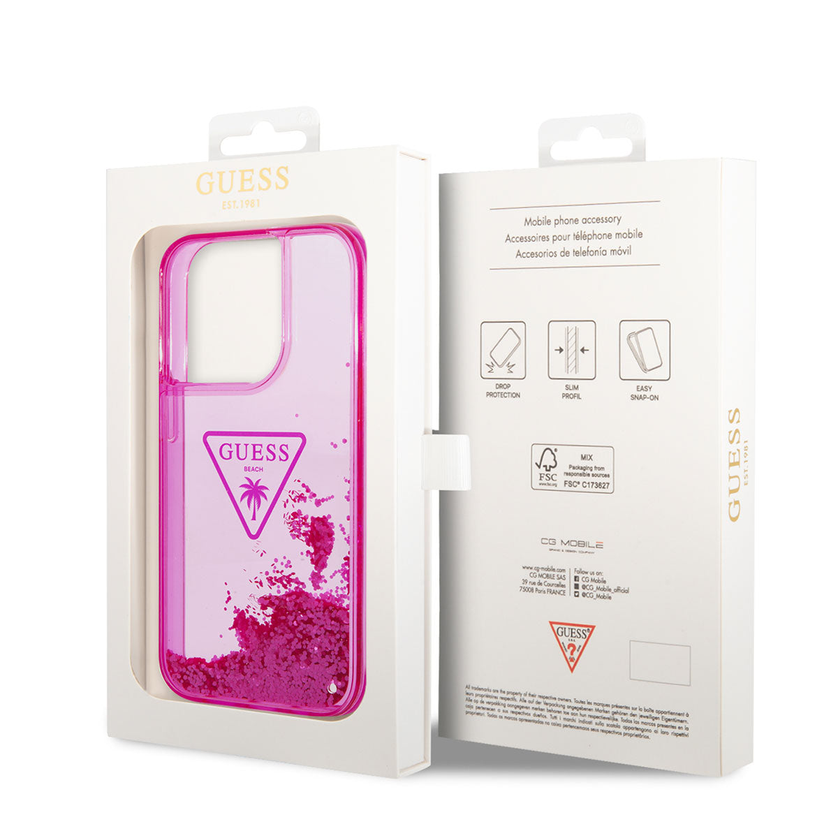 Apple iPhone 14 Pro Max Case GUESS Transparent Liquid Glitter Design Cover Purple