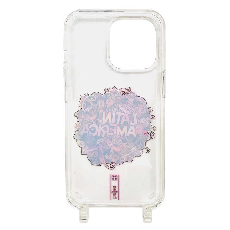 Apple iPhone 14 Pro Max Kılıf Kajsa Missy And Match Şeffaf Desenli İp Askılı Kapak Pembe