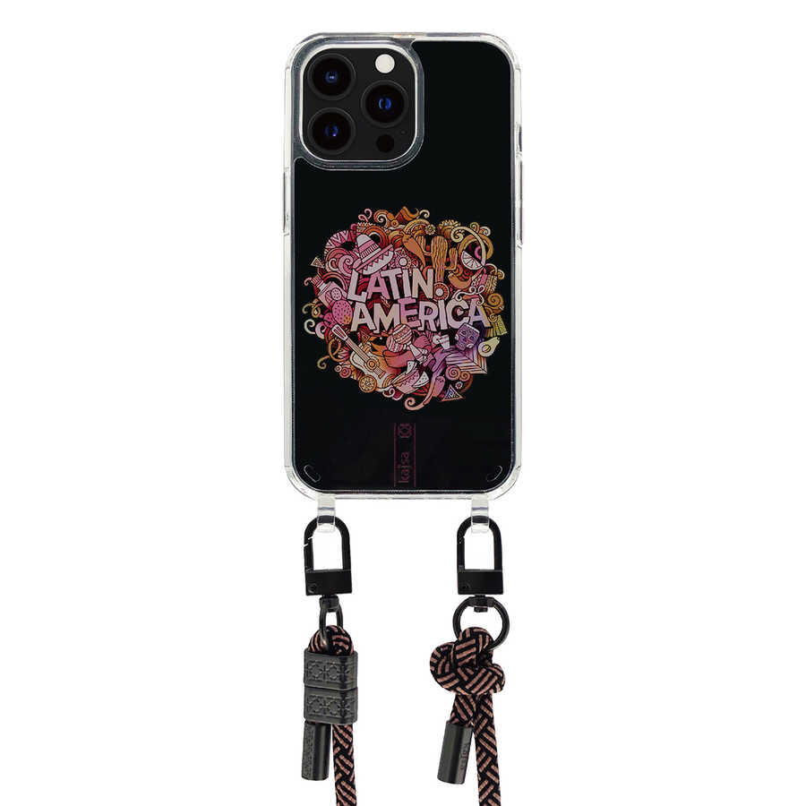 Apple iPhone 14 Pro Max Kılıf Kajsa Missy And Match Şeffaf Desenli İp Askılı Kapak Pembe