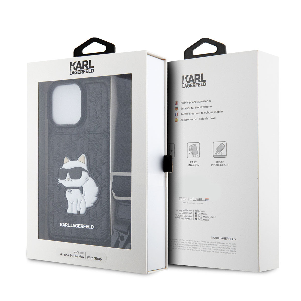 Apple iPhone 14 Pro Max Case Karl Lagerfeld Neck Strap Card Holder Choupette Design Cover Black 