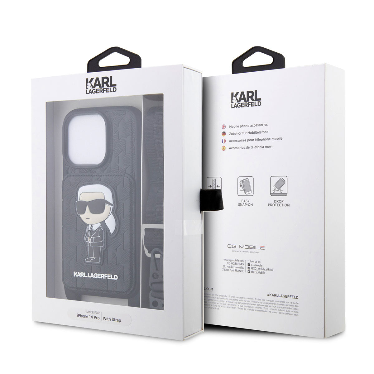 Apple iPhone 14 Pro Max Case Karl Lagerfeld Neck Strap Card Holder Karl Design Cover Black 