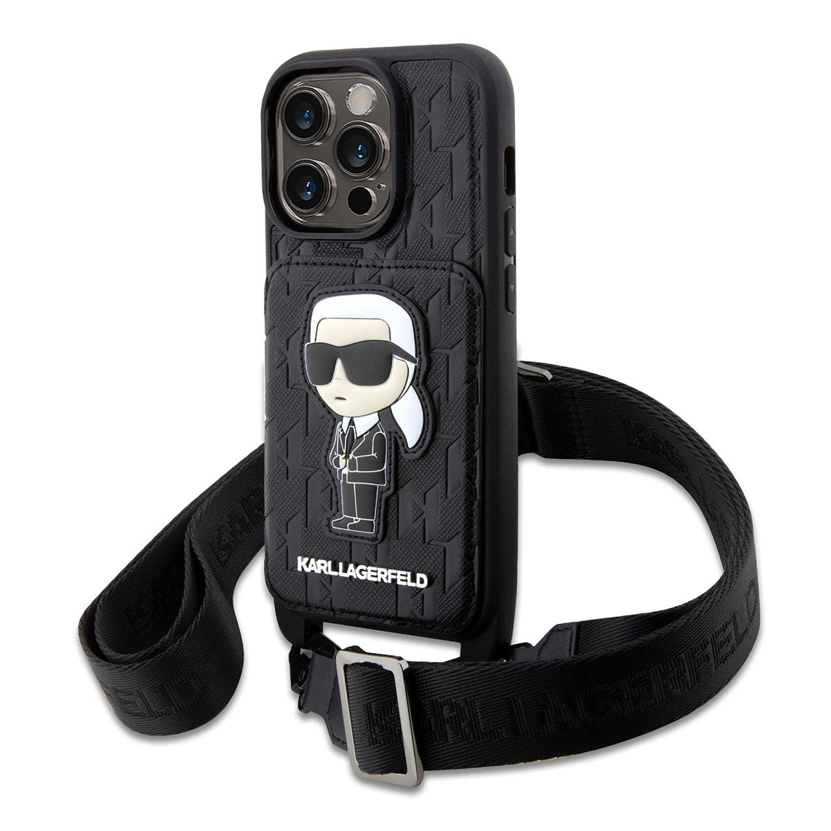 Apple iPhone 14 Pro Max Case Karl Lagerfeld Neck Strap Card Holder Karl Design Cover Black 