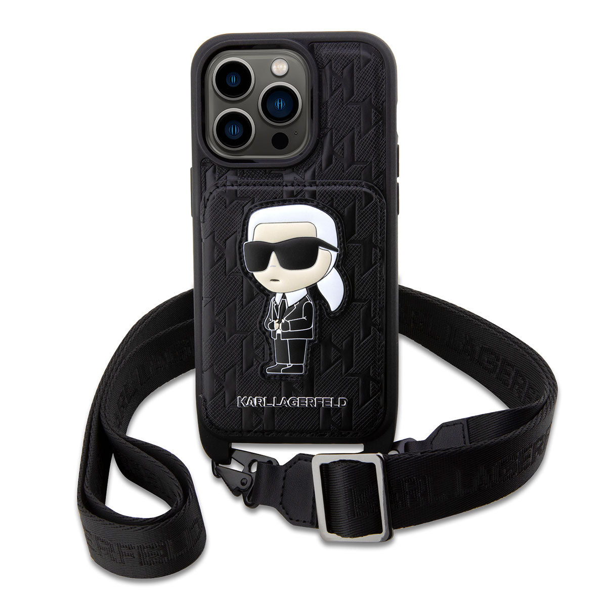 Apple iPhone 14 Pro Max Case Karl Lagerfeld Neck Strap Card Holder Karl Design Cover Black 