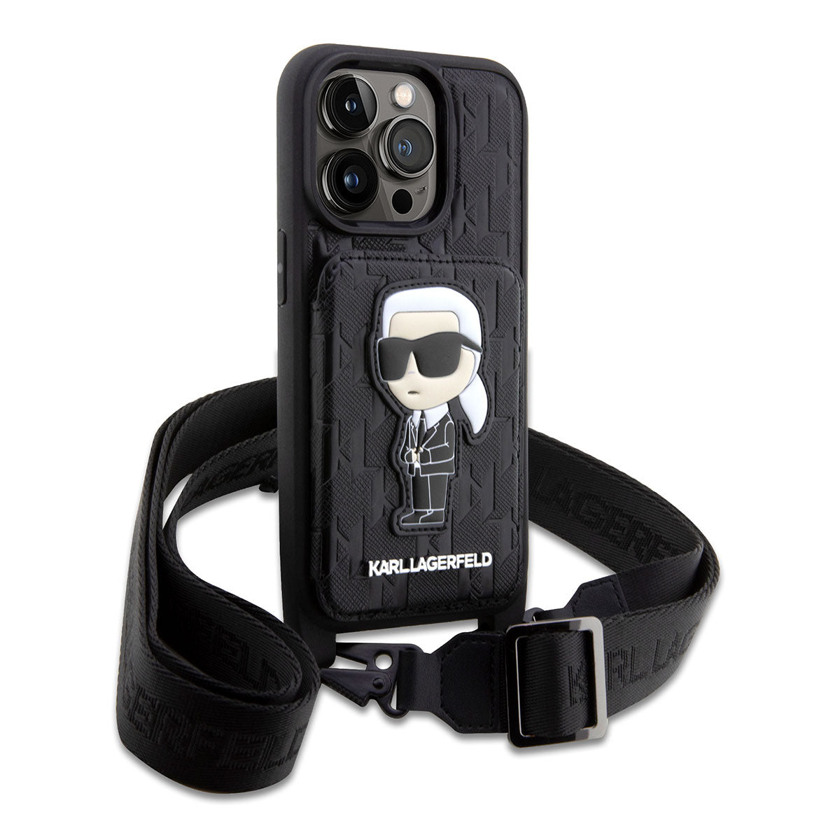 Apple iPhone 14 Pro Max Case Karl Lagerfeld Neck Strap Card Holder Karl Design Cover Black 