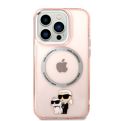 Apple iPhone 14 Pro Max Kılıf Karl Lagerfeld M-safe Şarj Özellikli K&C Dizayn Kapak Pembe