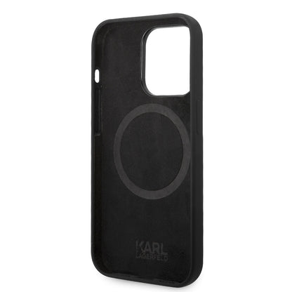 Apple iPhone 14 Pro Max Kılıf Karl Lagerfeld M-safe Şarj Özellikli Silikon Karl Dizayn Kapak Siyah