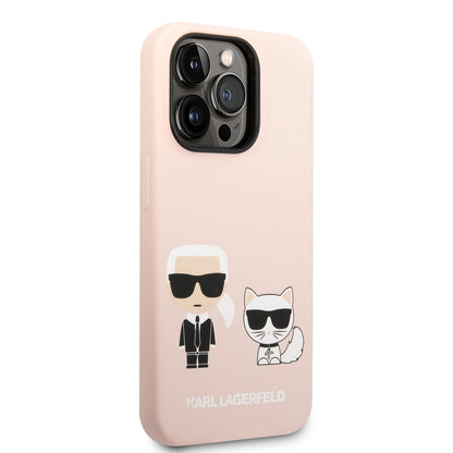 Apple iPhone 14 Pro Max Kılıf Karl Lagerfeld M-safe Şarj Özellikli Silikon K&C Dizayn Kapak Pembe Açık