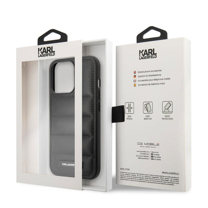 Apple iPhone 14 Pro Max Kılıf Karl Lagerfeld Nylon Puffy Airbag Dizayn Kapak Siyah