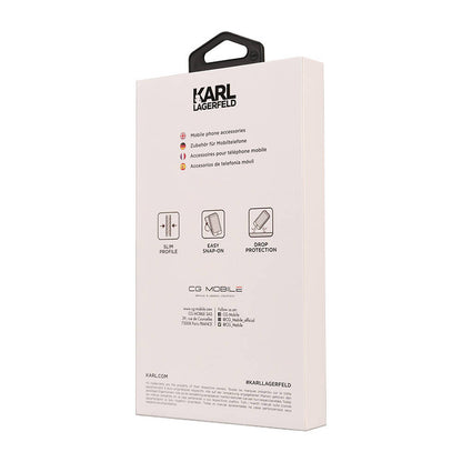 Apple iPhone 14 Pro Max Kılıf Karl Lagerfeld Orjinal Lisanslı 3D KL Yazılı Tüylü Arka Yüzey Saffiano Rhinestones Kapak Pembe