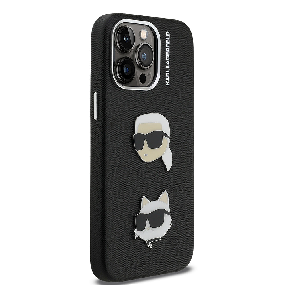 Apple iPhone 14 Pro Max Kılıf Karl Lagerfeld Orjinal Lisanslı K&C Heads Pin Kapak Siyah