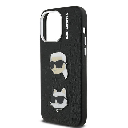 Apple iPhone 14 Pro Max Kılıf Karl Lagerfeld Orjinal Lisanslı K&C Heads Pin Kapak Siyah