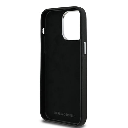 Apple iPhone 14 Pro Max Kılıf Karl Lagerfeld Orjinal Lisanslı K&C Heads Pin Kapak Siyah