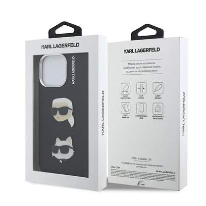 Apple iPhone 14 Pro Max Kılıf Karl Lagerfeld Orjinal Lisanslı K&C Heads Pin Kapak Siyah