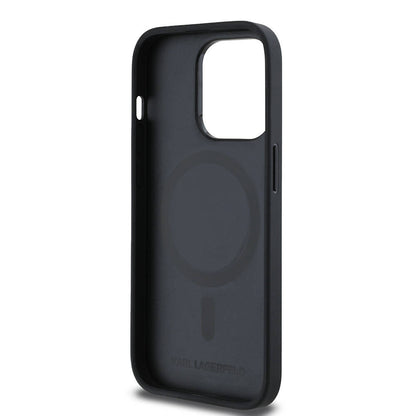 Apple iPhone 14 Pro Max Kılıf Karl Lagerfeld Orjinal Lisanslı M-safe Şarj Özellikli KL Yazılı Hot Stamp Kapak Krem