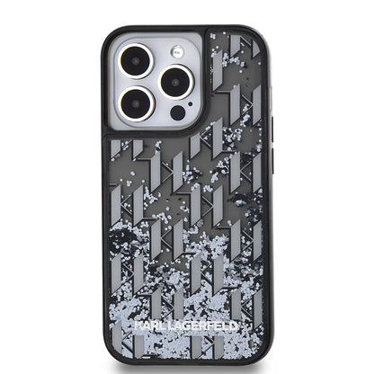 Apple iPhone 14 Pro Max Kılıf Karl Lagerfeld Orjinal Lisanslı Simli KL Yazılı Monogram Gradıent Kapak Siyah