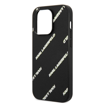 Apple iPhone 14 Pro Max Kılıf Karl Lagerfeld PU Suni Deri Logolu Dizayn Kapak Siyah