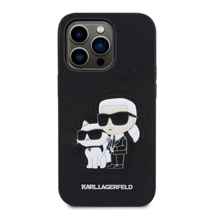Apple iPhone 14 Pro Max Kılıf Karl Lagerfeld Saffiano Deri K&C Dizayn Kapak Siyah