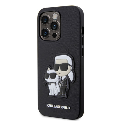 Apple iPhone 14 Pro Max Kılıf Karl Lagerfeld Saffiano Deri K&C Dizayn Kapak Siyah