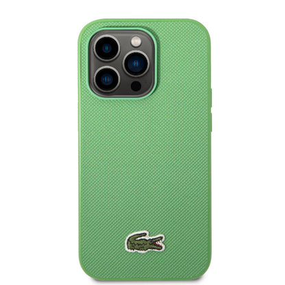 Apple iPhone 14 Pro Max Kılıf Lacoste Orjinal Lisanslı PU Pike Desenli Arka Yüzey İkonik Timsah Dokuma Logolu Kapak Lacivert