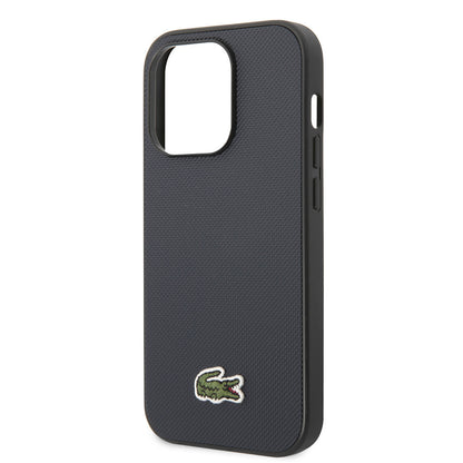 Apple iPhone 14 Pro Max Kılıf Lacoste Orjinal Lisanslı PU Pike Desenli Arka Yüzey İkonik Timsah Dokuma Logolu Kapak Lacivert