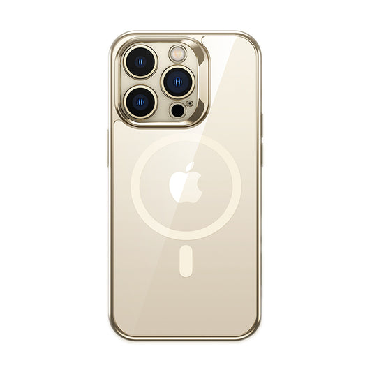 Apple iPhone 14 Pro Max Case with M-safe Charging Feature, Glass Surface Screen Protector, Benks Electroplated Cover Gold 