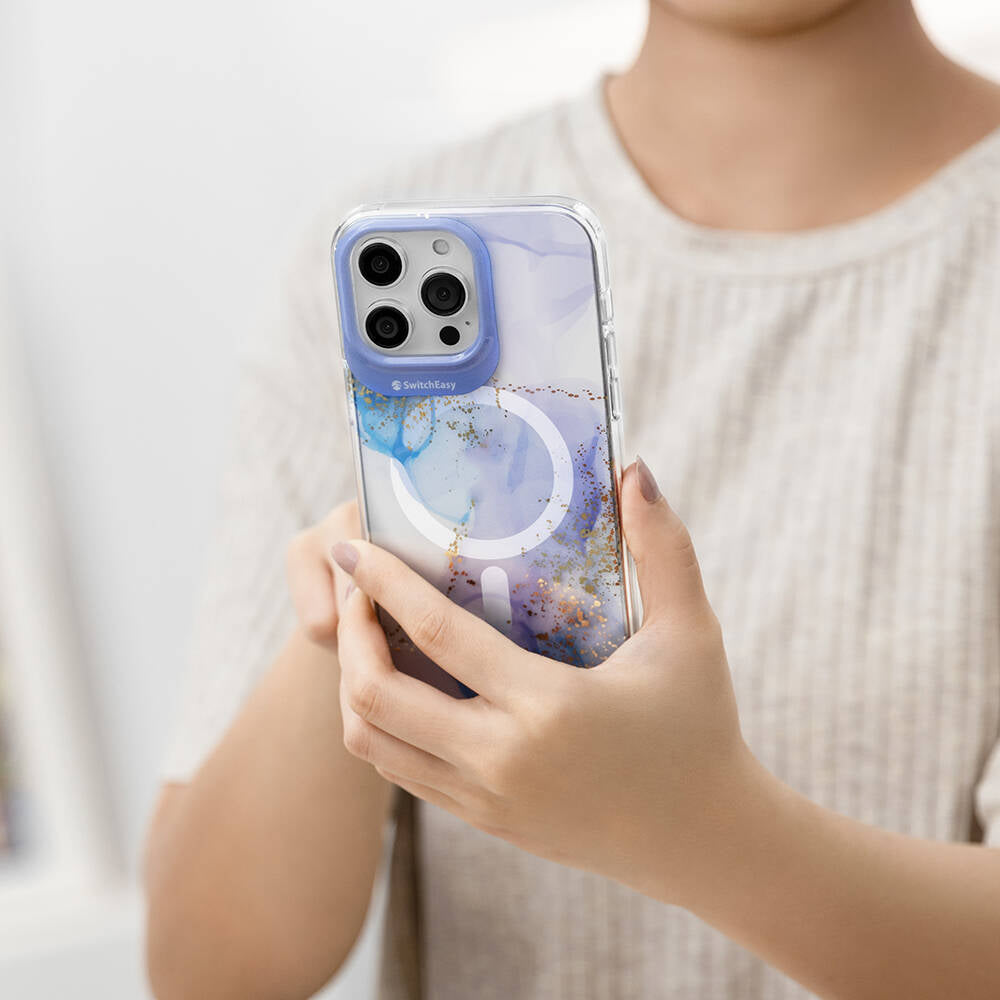 Apple iPhone 14 Pro Max Kılıf M-safe Şarj Özellikli Çift IMD Baskılı Lisanslı Switcheasy Artist-M Veil Kapak Mor