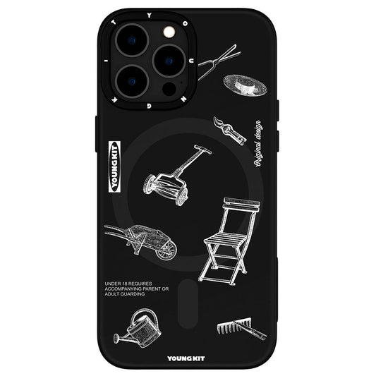 Apple iPhone 14 Pro Max Case M-safe Charging Feature Patterned Youngkit Plaything Series Cover Black 