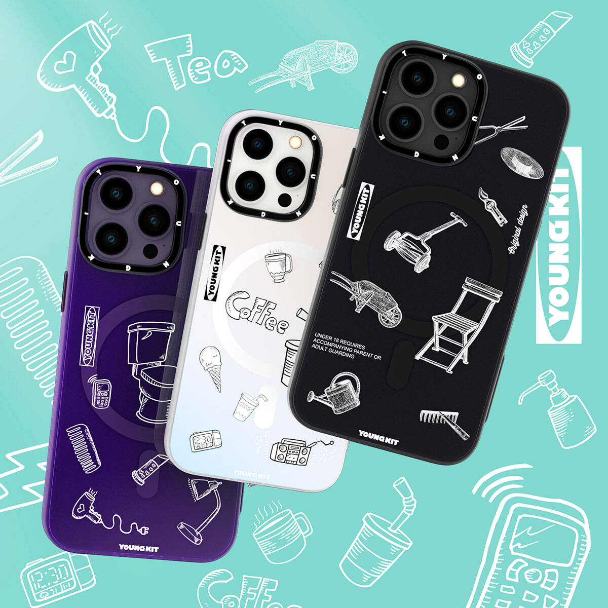 Apple iPhone 14 Pro Max Case M-safe Charging Feature Patterned Youngkit Plaything Series Cover Purple 