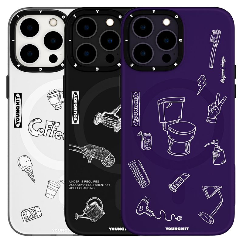 Apple iPhone 14 Pro Max Case M-safe Charging Feature Patterned Youngkit Plaything Series Cover Black 