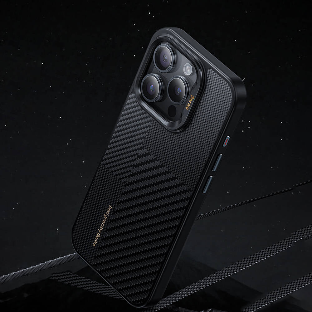 Apple iPhone 14 Pro Max Case M-safe Charging Feature Carbon Fiber Benks Montage Hybrid ArmorPro Kevlar Cover Black 