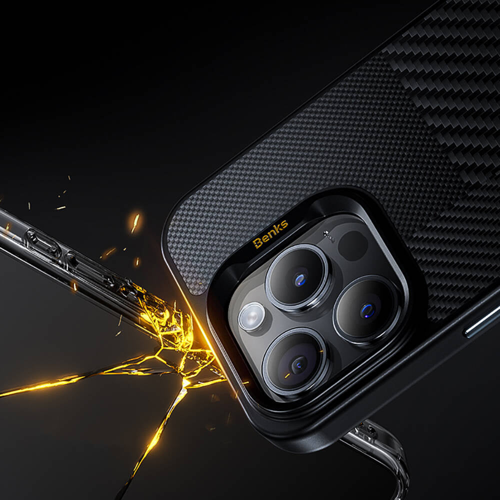 Apple iPhone 14 Pro Max Case M-safe Charging Feature Carbon Fiber Benks Montage Hybrid ArmorPro Kevlar Cover Black 