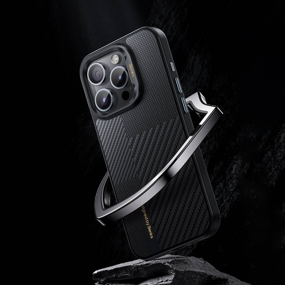 Apple iPhone 14 Pro Max Case M-safe Charging Feature Carbon Fiber Benks Montage Hybrid ArmorPro Kevlar Cover Black 