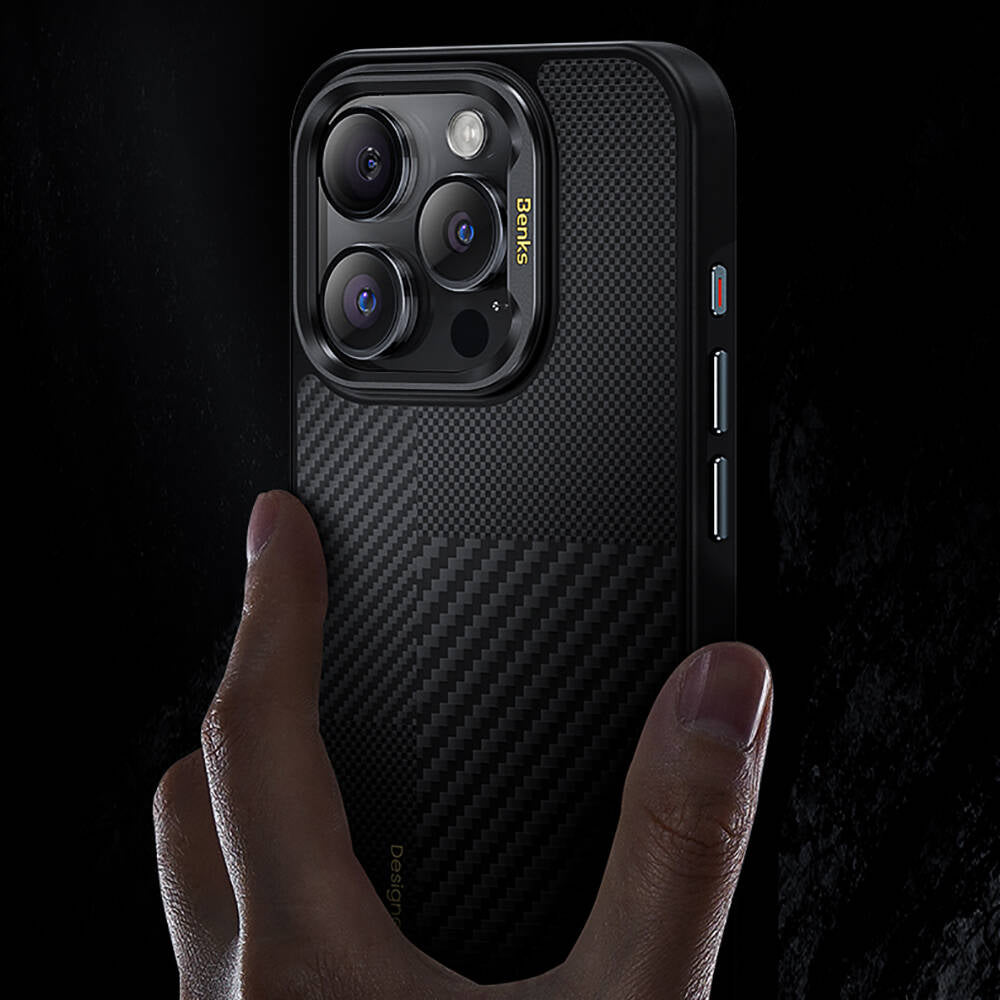 Apple iPhone 14 Pro Max Case M-safe Charging Feature Carbon Fiber Benks Montage Hybrid ArmorPro Kevlar Cover Black 