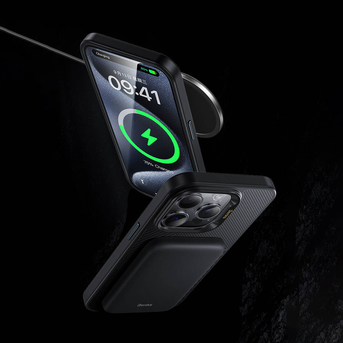 Apple iPhone 14 Pro Max Case M-safe Charging Feature Carbon Fiber Benks Montage Hybrid ArmorPro Kevlar Cover Black 