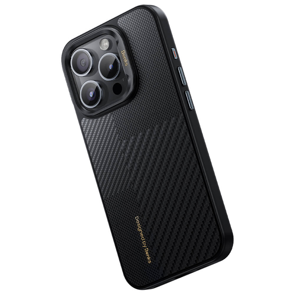 Apple iPhone 14 Pro Max Case M-safe Charging Feature Carbon Fiber Benks Montage Hybrid ArmorPro Kevlar Cover Black 