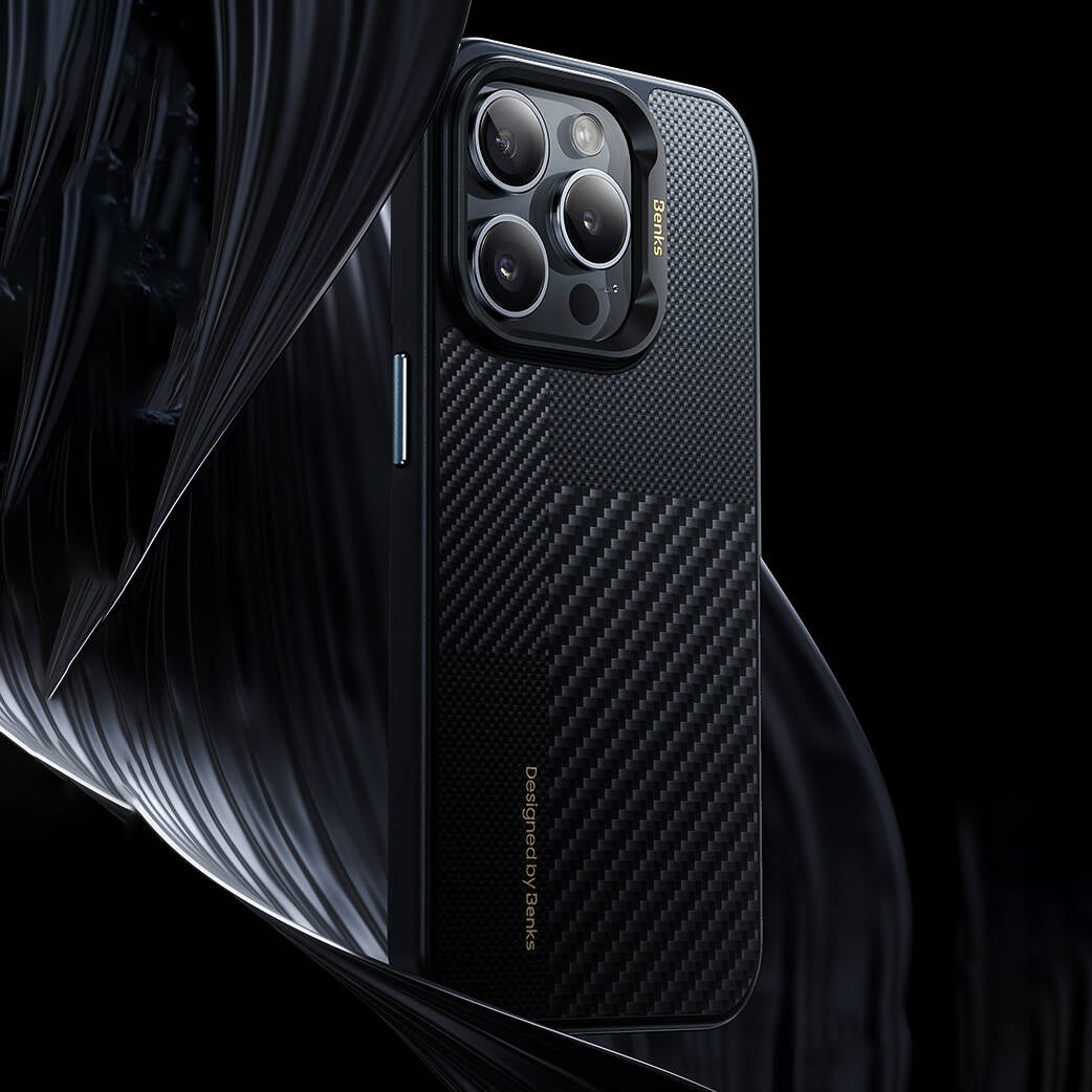 Apple iPhone 14 Pro Max Case M-safe Charging Feature Carbon Fiber Benks Montage Hybrid ArmorPro Kevlar Cover Black 
