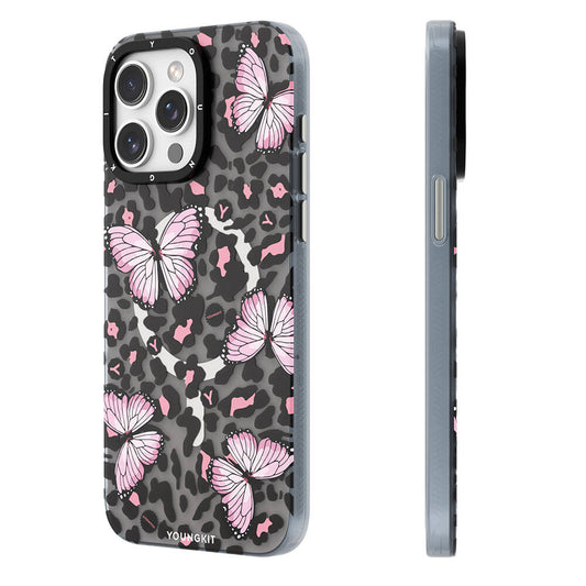 Apple iPhone 14 Pro Max Case M-safe Charging Feature Butterfly Pattern Youngkit Shadow Dance Series Cover Gray 