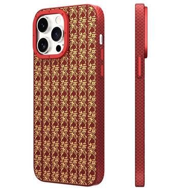Apple iPhone 14 Pro Max Case M-safe Charging Feature Kevlar 1500D Youngkit Auspicious Loong Series Cover Red 