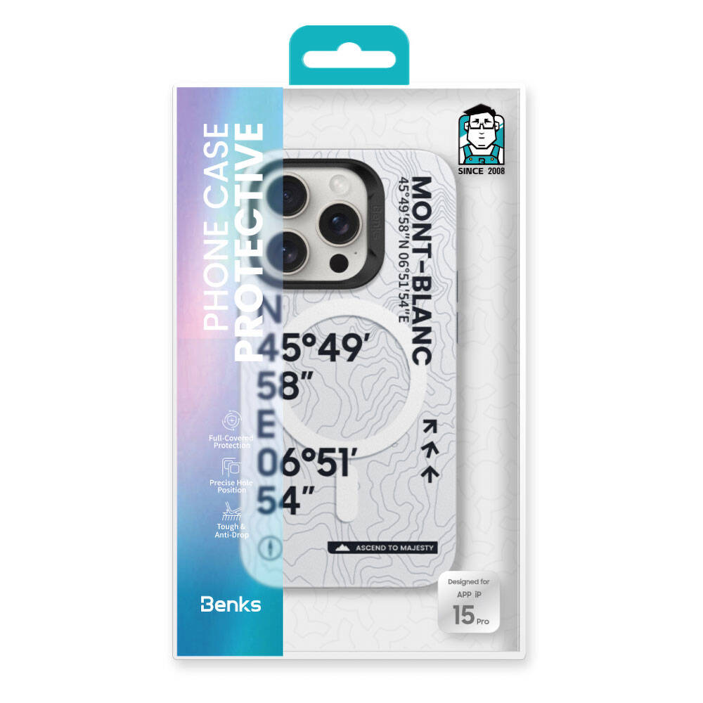 Apple iPhone 14 Pro Max Case M-safe Charging Feature Coordinate Text Patterned Benks Summit Series Cover White 