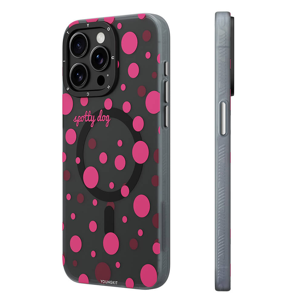 Apple iPhone 14 Pro Max Case M-safe Charging Feature Polka Dot Pattern Youngkit Spots Series Cover White 