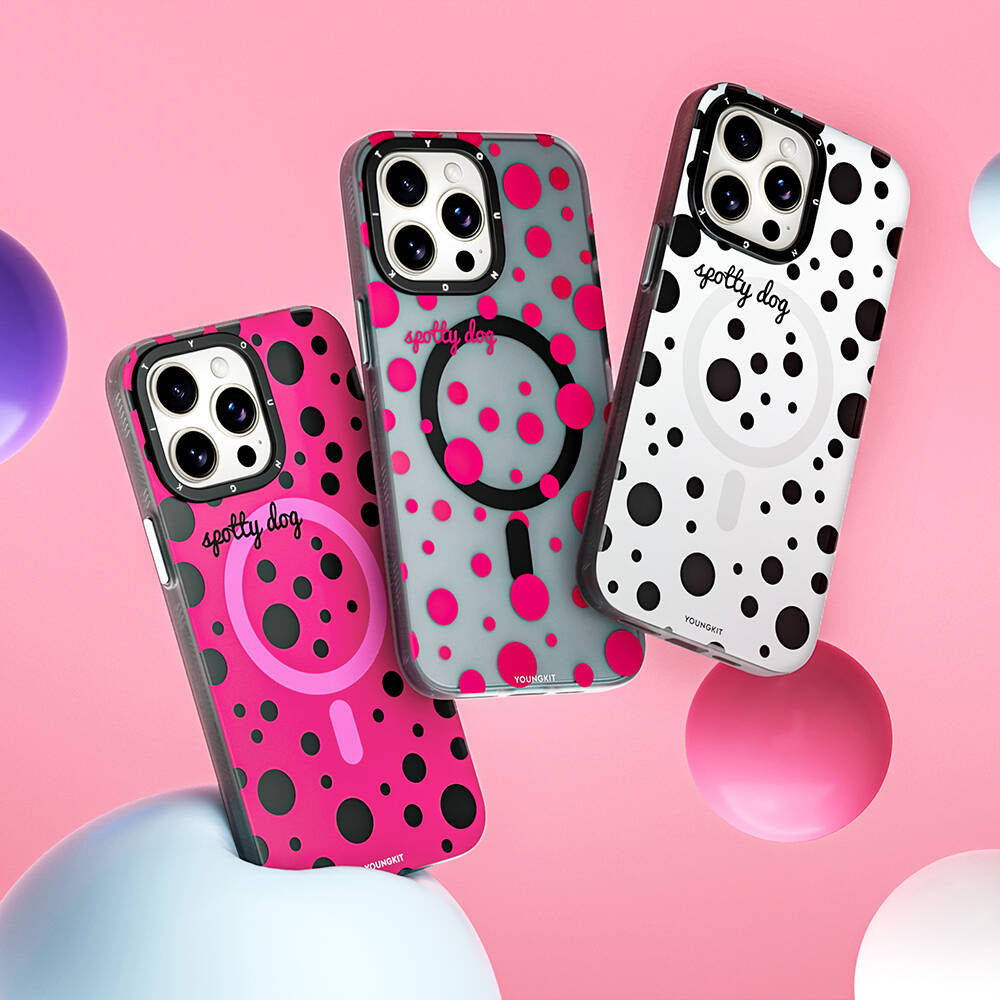 Apple iPhone 14 Pro Max Case M-safe Charging Feature Polka Dot Patterned Youngkit Spots Series Cover Gray 
