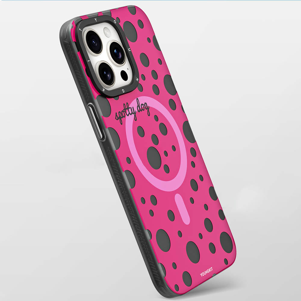 Apple iPhone 14 Pro Max Case M-safe Charging Feature Polka Dot Patterned Youngkit Spots Series Cover Gray 