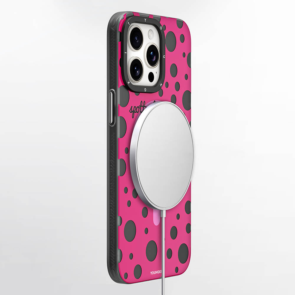 Apple iPhone 14 Pro Max Case M-safe Charging Feature Polka Dot Pattern Youngkit Spots Series Cover White 